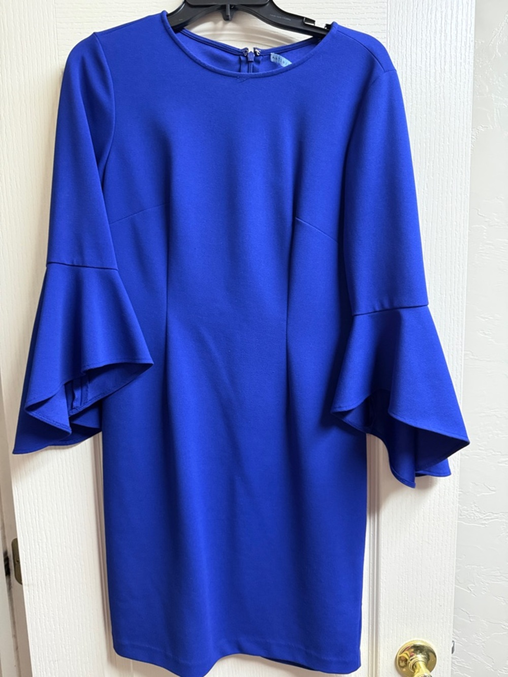 ANTONIO MELANI Cobalt Blue Fluted Sleeve Shift Dress